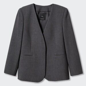 MNG Collarless Suit Jacket Large Grey Minimalist‎ Business Casual Workwear NWT